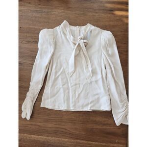 ASTR The Label Cream Tie-Neck Blouse with Ruched Sleeves | Size S